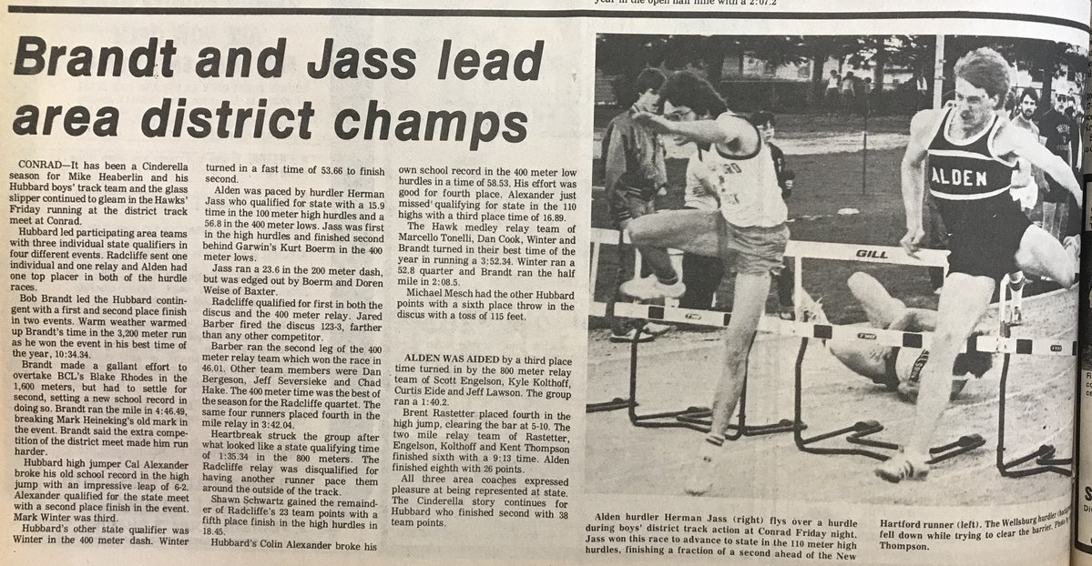 CoachHarms1's tweet image. 1984 Jass leads Alden at Districts! #IFACadetPride #TrackSpeed @TimesCitizen