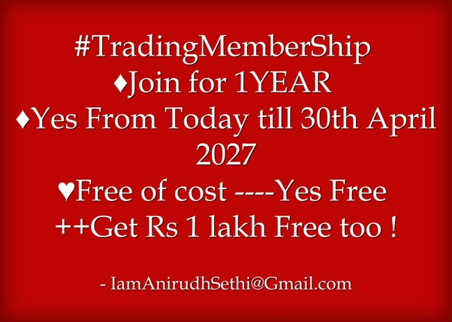 CHARTISKING's tweet photo. #TradingMembership -Free of cost 
•Yes Join Today  for 255 sessions 
•Normal Trading : Rs 20-25-30 L get (No big capital )
+Today get Rs 1 lakh Free too !

♥Only For 111 Traders 
•Yes will close window once we get 111 

Email 
IamAnirudhSethi@Gmail.com 
Sub : Free Membership https://t.co/g0hILyckLE