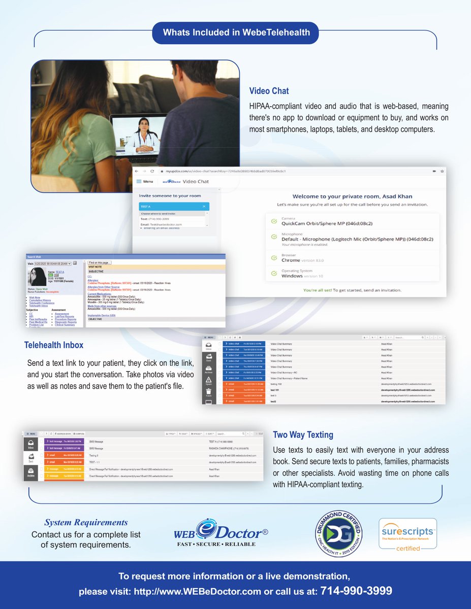 webedoctor's tweet image. "Seamless care on the go! 🎯 WEBeDoctor WEBeTelehealth: Video links, secure texts, and notes across devices. Professional, compliant, and patient-focused. Connect at 714-990-3999 #TelehealthLeadership #WEBeDoctor #PracticeGrowth "