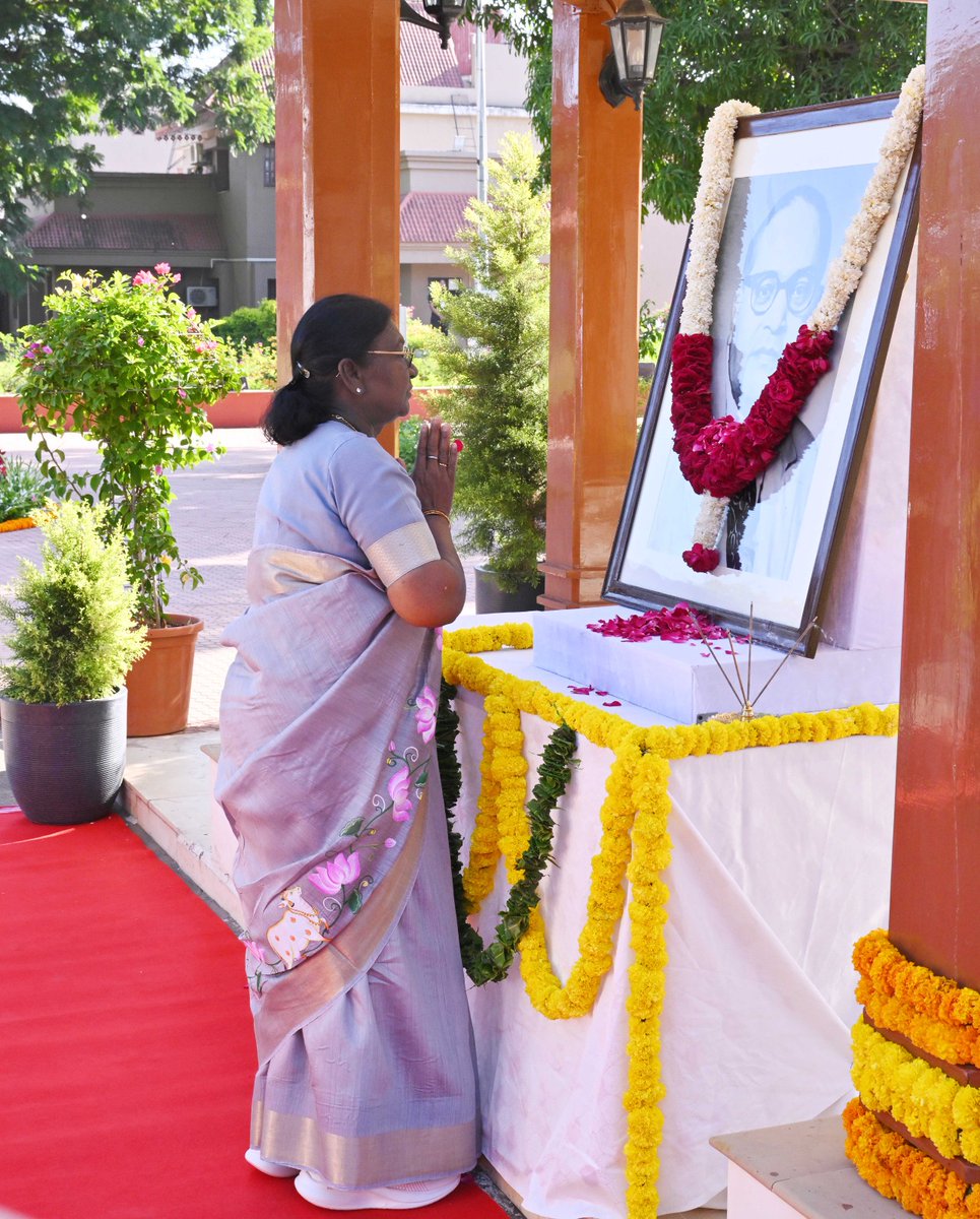 President Droupadi Murmu paid floral tributes to Babasaheb Dr B.R. Ambedkar on his birth anniversary at Lok Bhavan, Gandhinagar, Gujarat.