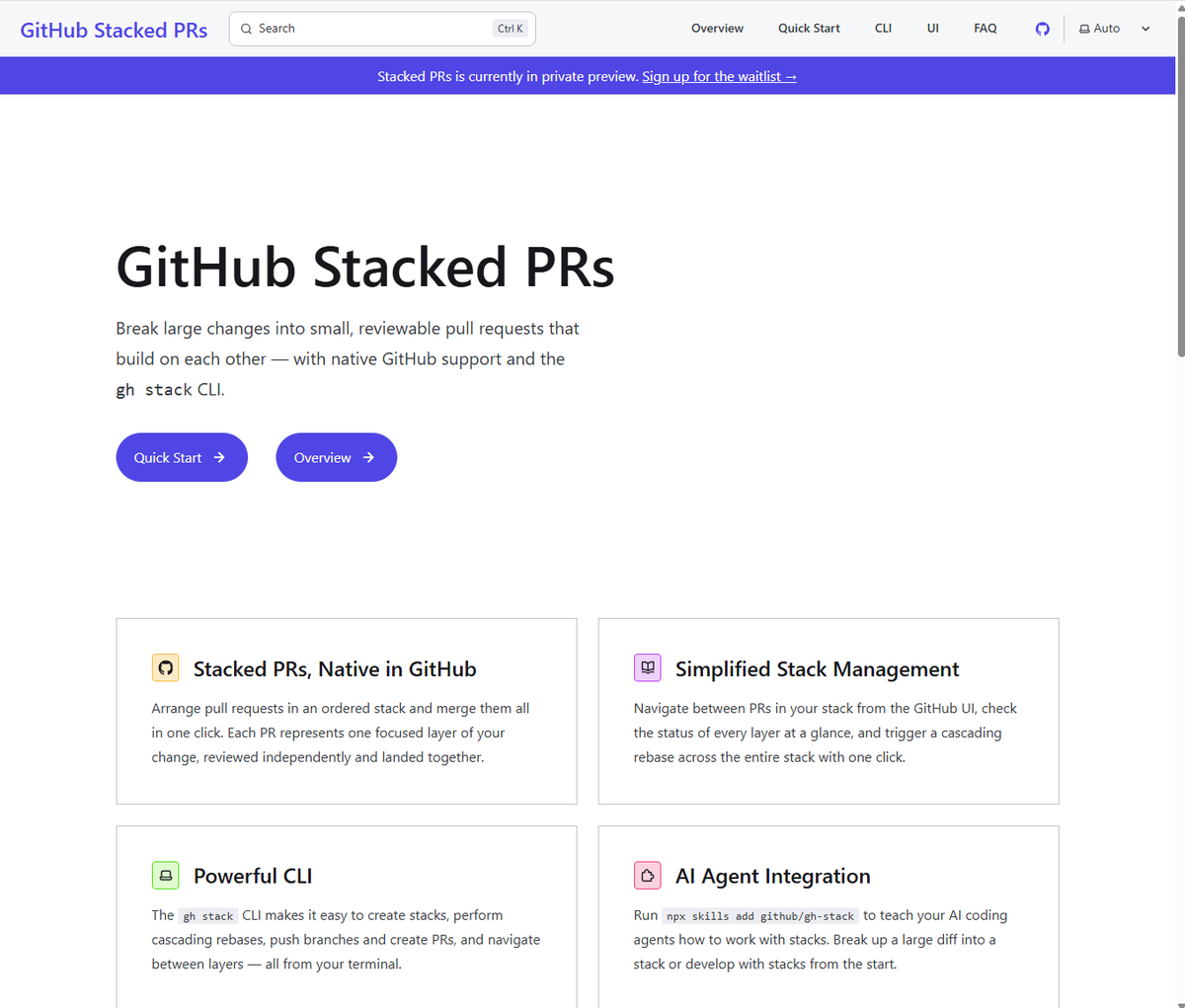 jankrom123's tweet photo. I genuinely didn't believe this was an official github site at first, it doesn't match the rest of their site

Stacked PRs are goated, they're what we use at Meta. Highly recommend anyone try them out if they haven't already. Be warned tho, once you go stacked you can't go back https://t.co/ZHV1tN3Oy3