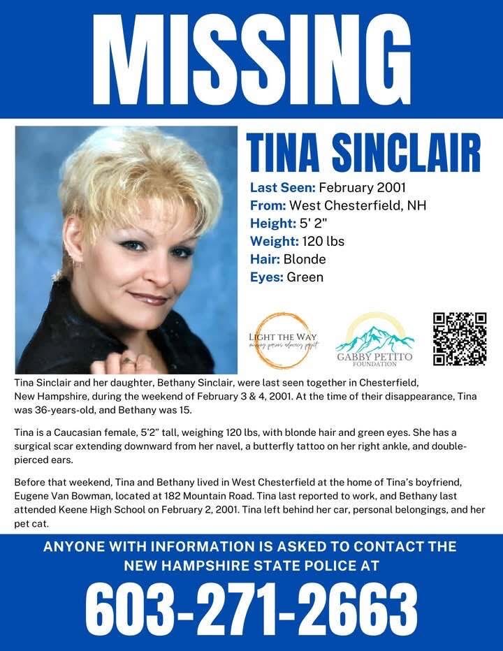 GabbyFind's tweet photo. It’s #MissingPosterMonday and we need your help sharing #TinaAndBethanySinclair’s flyer to help spread awareness! #TinaSinclair #BethanySinclair #NewHampshire #MondayMotivation #Missing #NHUnsolved https://t.co/T3ShDohqfP