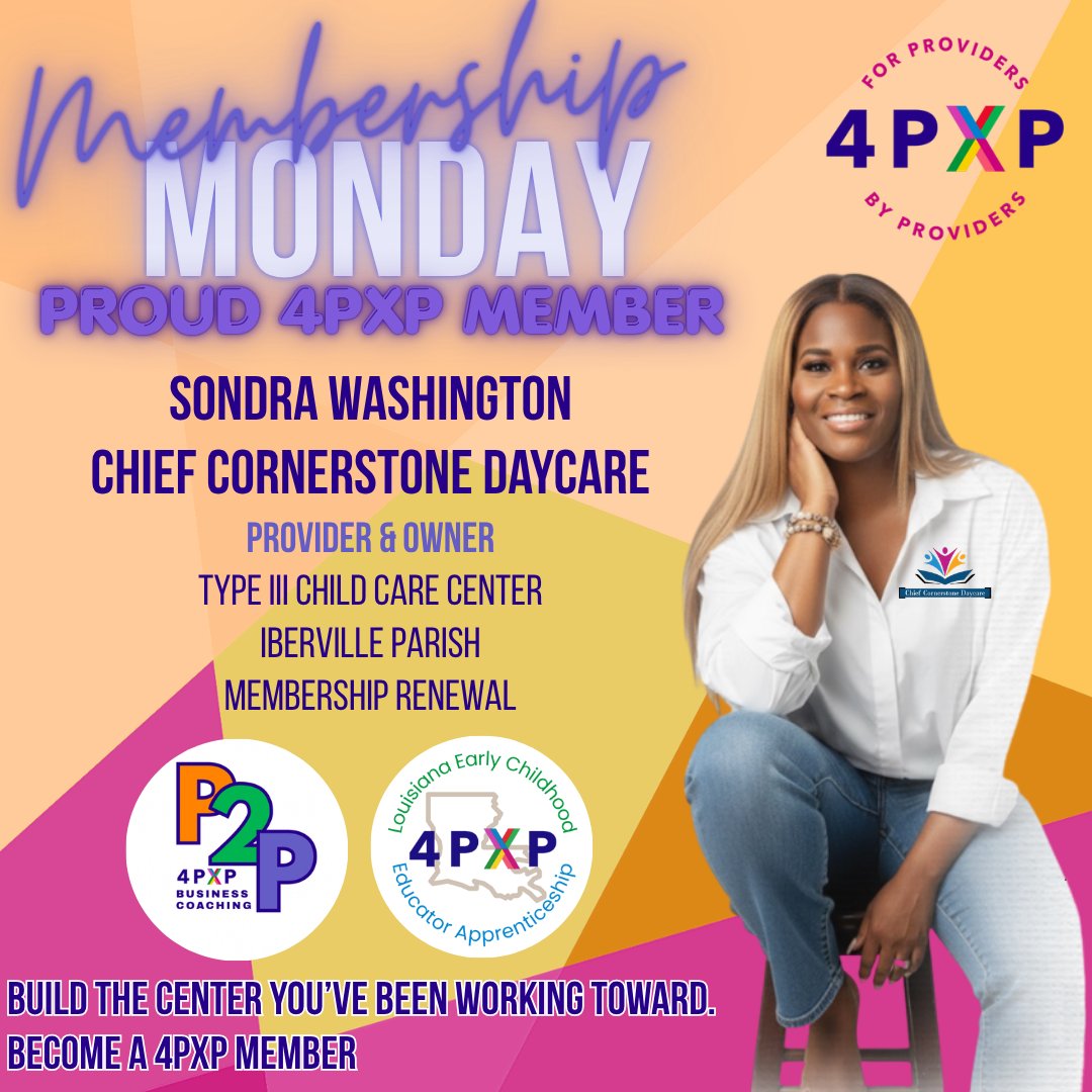 4PXP_'s tweet photo. Build the center you’ve been working toward.

Sondra Washington, Provider &amp; Owner of Chief Cornerstone Daycare, is doing just that with 4PXP.

✨ Peer-to-Peer
✨ Apprenticeship ✨ Annual Conference
Join us: https://t.co/AxiFUteRH6

#PoweredByProviders #ECE
#4PXP #ChildCare https://t.co/4CuquRrSRe