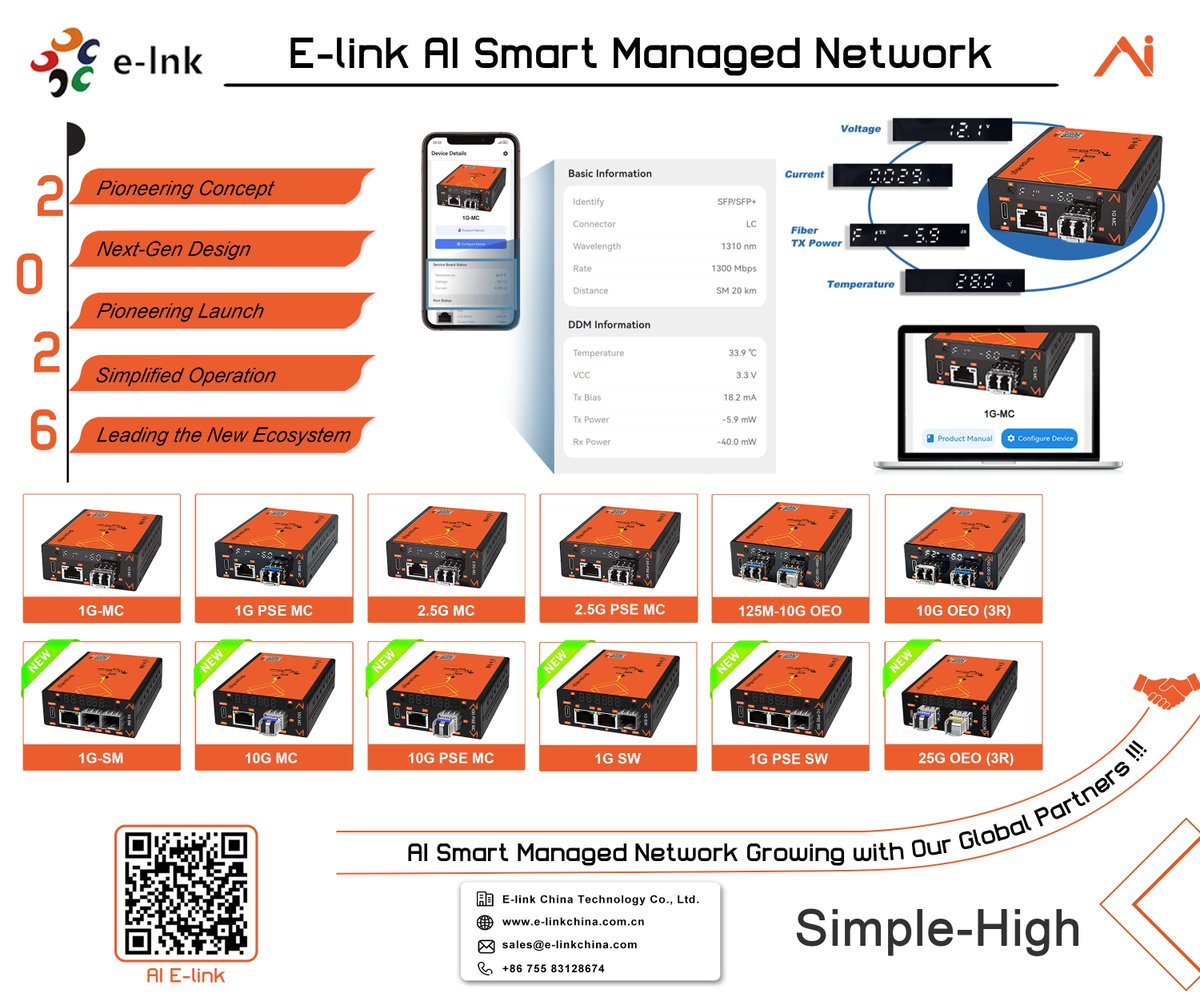 AliceW56990's tweet photo. E-link AI Smart Managed Network delivers:
✅ Real-time DDM (Tx/Rx power, temp, Voltage)
✅ SFP/SFP+ health monitoring
✅ One-click config for OEO, MC, PoE switches
See what matters. Control what matters.

🔗https://t.co/uHY9YbXUm2

#AIManagement #SmartNetwork #DDM https://t.co/pr3Mhm9xbv