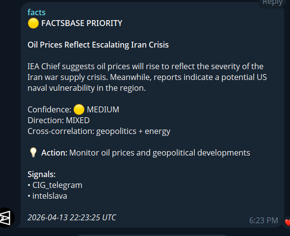 polyfactual's tweet photo. NEW round of U.S.–Iran peace talks is back on the table for Thursday.

Factsbase flagged earlier that the IEA warns the Strait could impact markets within days.

Meanwhile, concerns remain over potential U.S. naval vulnerabilities in the region.

Odds on the Iran US war ending by April are at 62%