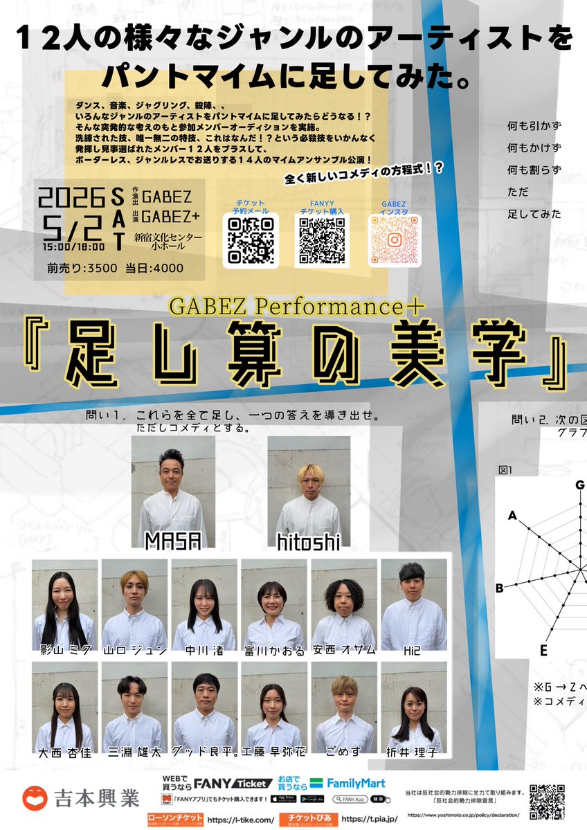 GABEZ_GABEZ's tweet image. みなさまお待たせいたしました。

5/2 GABEZ Performance＋
『足し算の美学』

メインビジュアルできました！
やったー！

他のスケジュールが立て込んでいてなかなかすすみませんでしたが今回も仕上げることができました。

取り急ぎこちらでございます↓

あとは内容の細かいところを絶賛稽古中