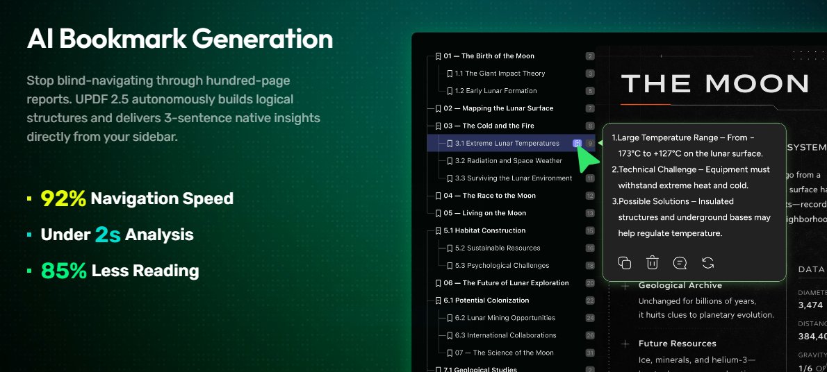 updfeditor's tweet image. Find what matters instantly.
UPDF 2.5’s AI Bookmark Generation builds a logical structure for long PDFs and delivers quick insights—right from the sidebar.

⚡ 92% faster navigation
⚡ Under 2s analysis
⚡ 85% less reading

Work through long documents without the overwhelm.
#UPDF
