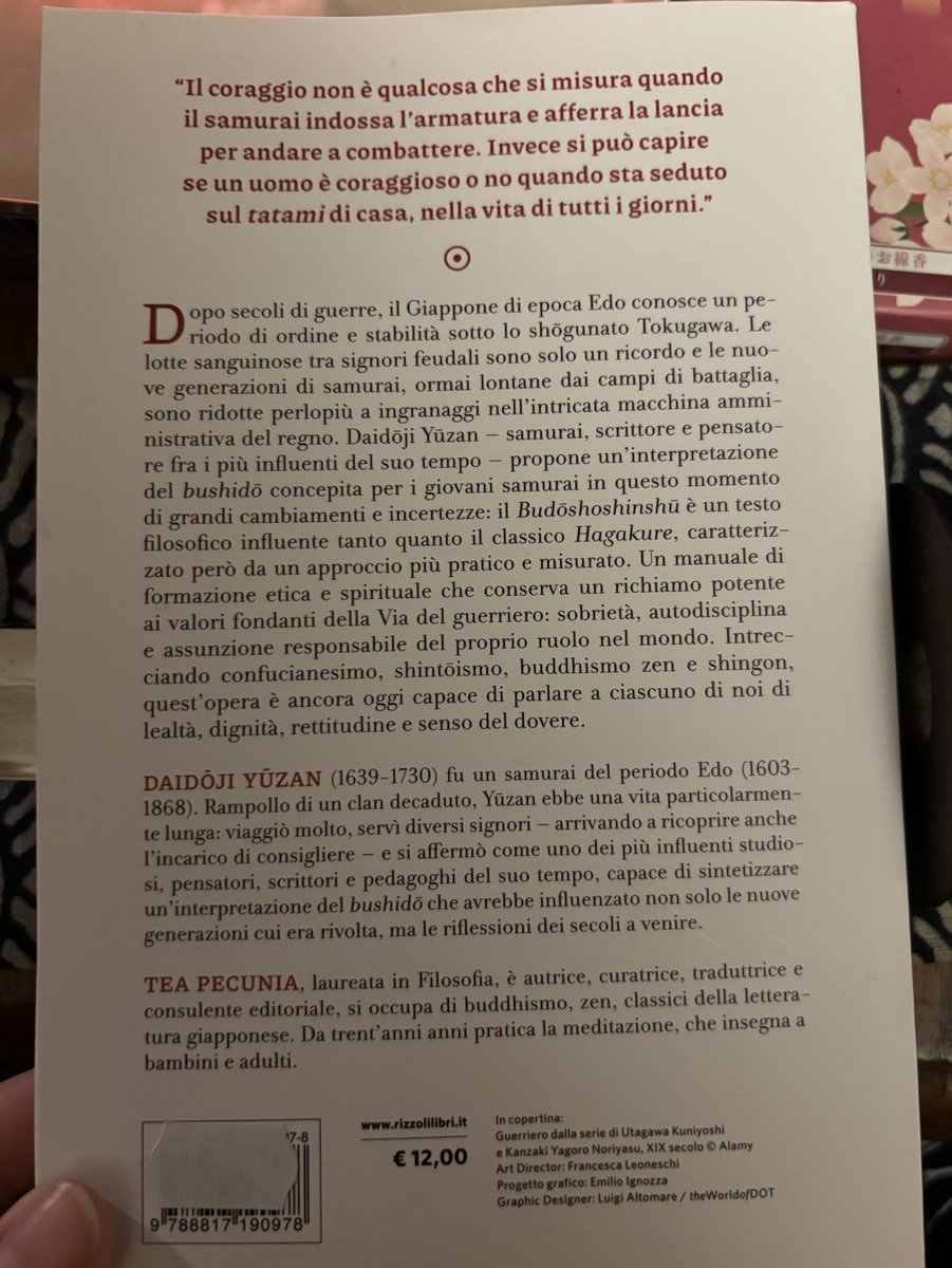 TeaPecunia's tweet photo. Oggi in libreria il mio nuovo libro Daidōji Yūzan Budōshoshinshū. Il libro dell’apprendista samurai, traduzione dal giapponese di Yoko Dozaki, a cura mia @BUR_Rizzoli @RizzoliLibri https://t.co/15pmQUC2p8