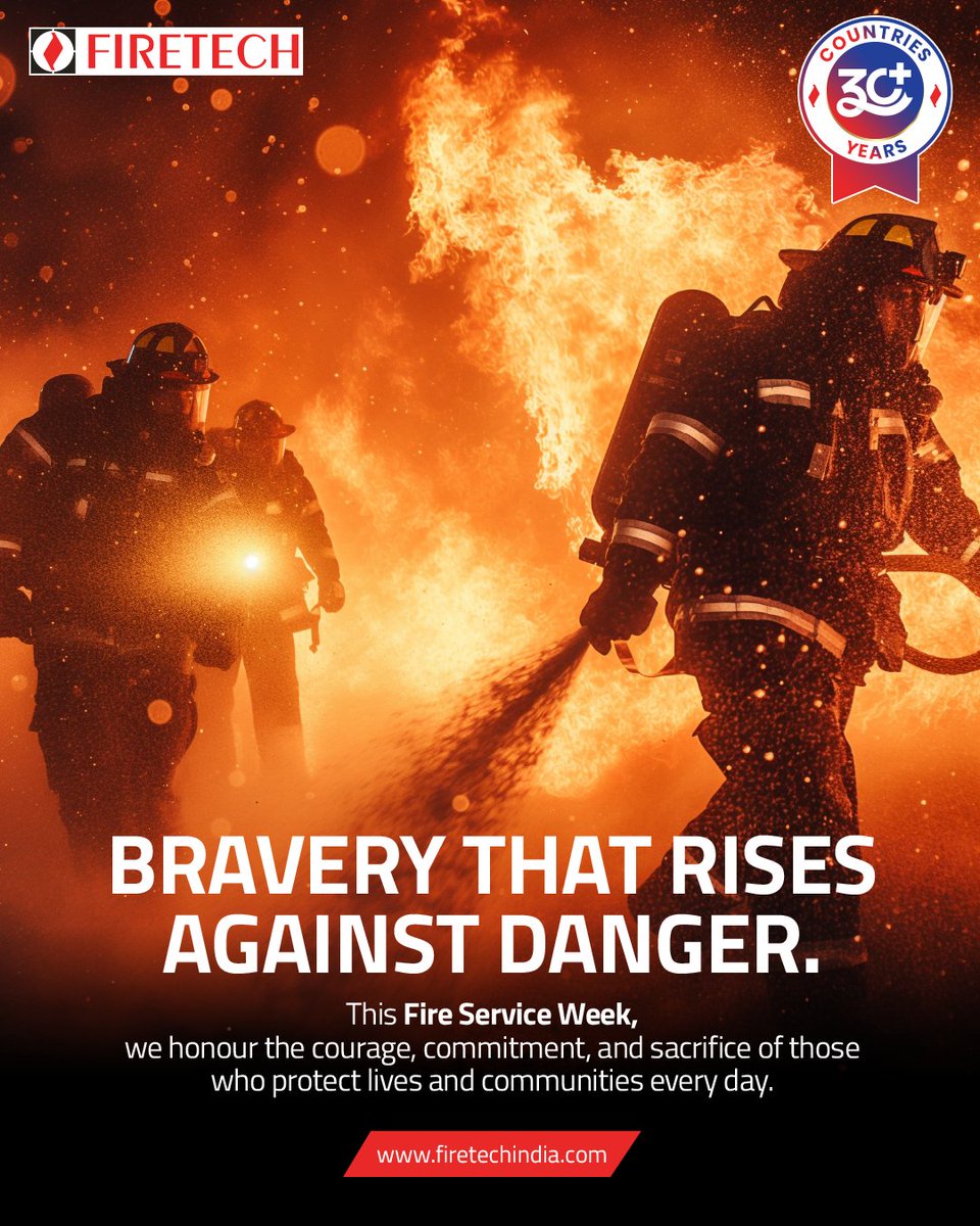 FiretechIndia's tweet photo. Celebrating Fire Service Week by honouring the courage, commitment, and sacrifice of those who face danger to keep us safe.

FIRETECH stands with every firefighter.

#FireServiceWeek #ShieldedByFIRETECH #FireSafety https://t.co/1B4BX5eveg