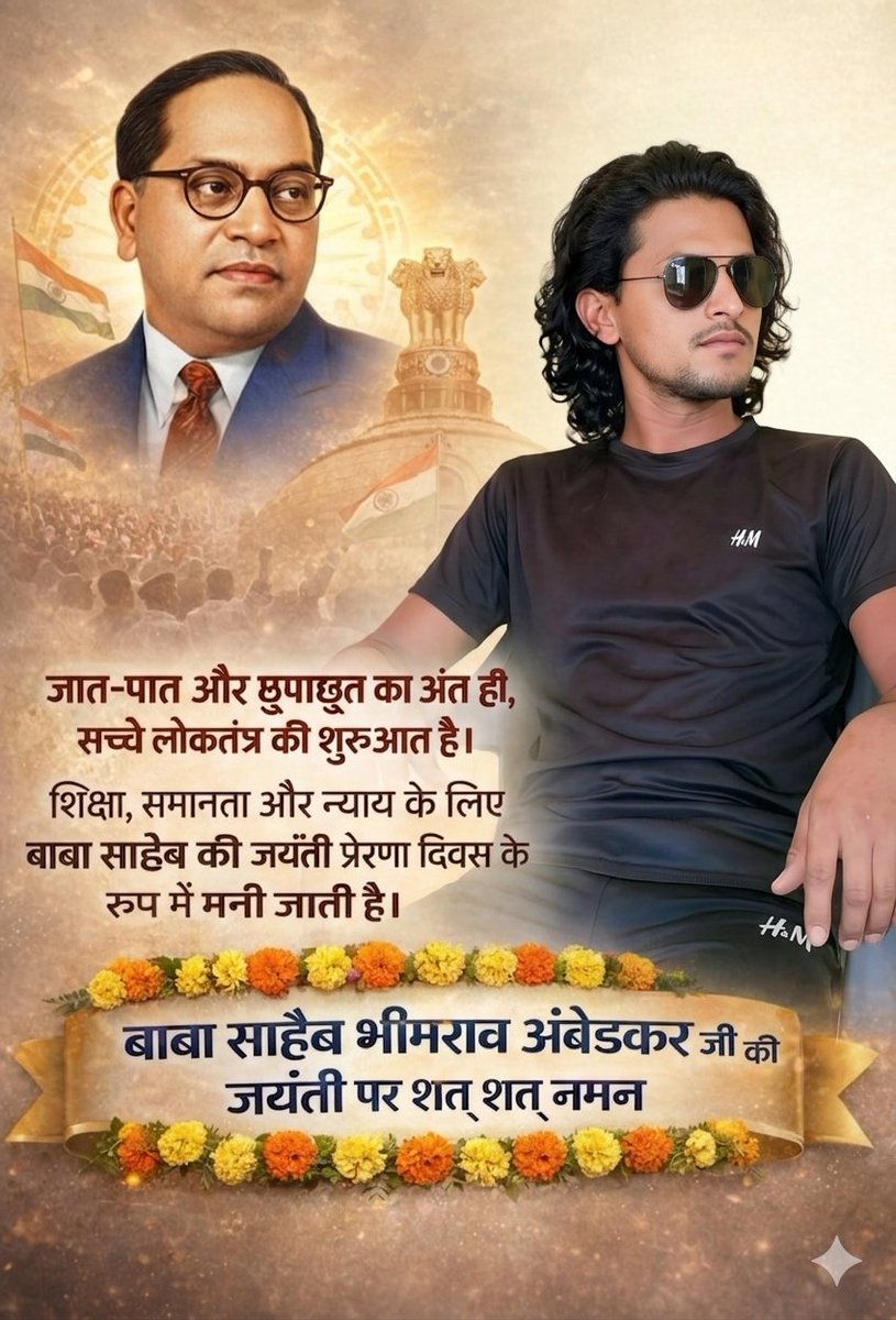 Sandeeppindia's tweet photo. बाबा साहब डॉ. भीमराव अंबेडकर जी की जयंती पर शत-शत नमन।
बाबा साहेब ने हमें अपनी बात रखने और अन्याय के खिलाफ आवाज उठाने की ताकत दी।
उनके विचार हमें सिखाते हैं कि शिक्षा और साहस से ही अधिकारों की रक्षा संभव है
#BabasahebAmbedkar #AmbedkarJayanti #JaiBhim https://t.co/gYZ4bbzeSF