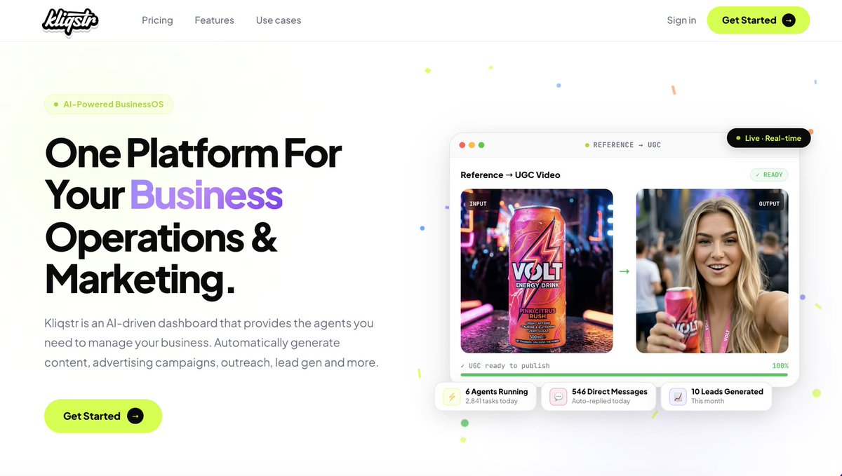 kliqstr's tweet image. ✨ Kliqstr is an AI-driven dashboard that provides the agents you need to manage your business. Automatically generate content, advertising campaigns, outreach, automatic DMs, lead gen and more. Kliqstr.com #AIVideo #AIVideoGenerator #UGC #UGCAds #TwitterDaily