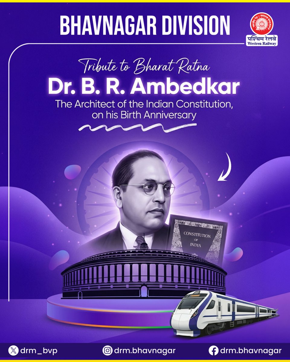 DRM_BVP's tweet image. Honoring the legacy of Bharat Ratna Dr. B. R. Ambedkar — The visionary who shaped the Constitution of India and empowered millions. 🇮🇳📷 A tribute to equality, justice, and knowledge on his Birth Anniversary.

@WesternRly
@RailMinIndia
@AshwiniVaishnaw

#DrBRAmbedkar