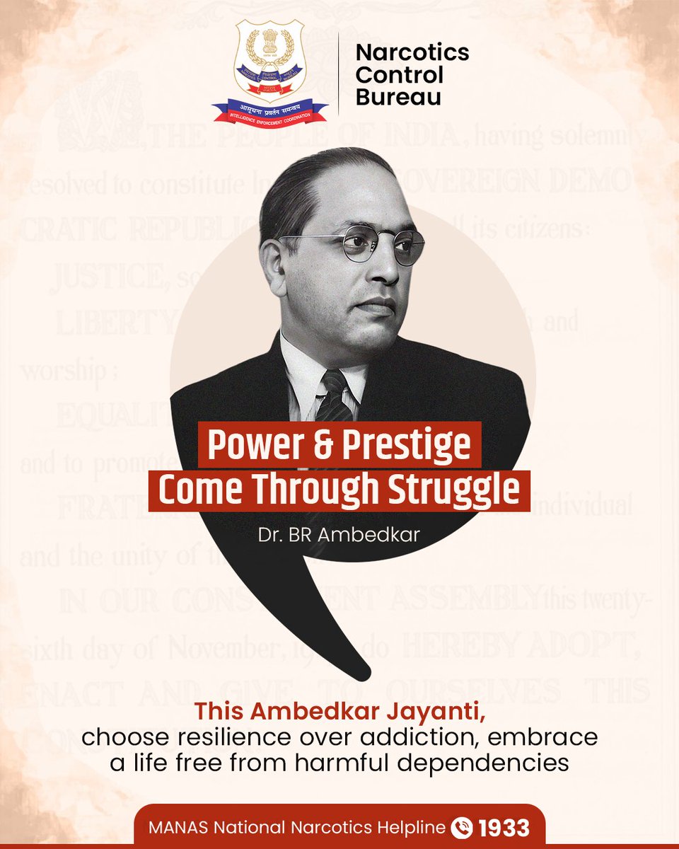 A meaningful life is shaped by courage in difficult moments.
This Ambedkar Jayanti, let’s stand for resilience, compassion, and freedom from addiction.

Rise through struggle, not escape.

#NCB #AmbedkarJayanti