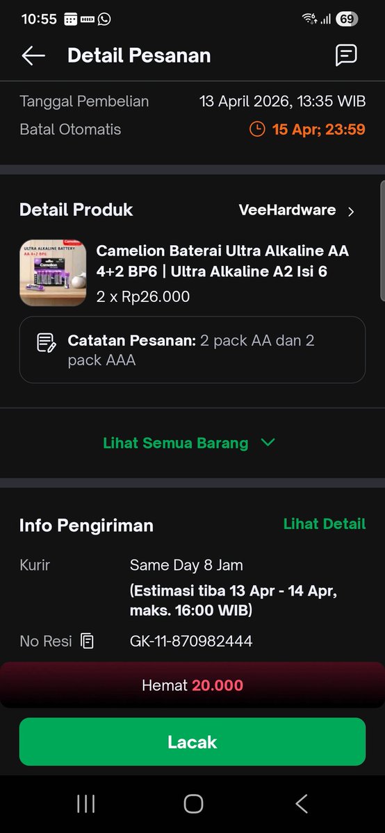 dmartiaz's tweet photo. Tgl 13 april jam 13.35 beli lewat toped, kurir sameday 8 jam. Dari 13.46 mencari driver sampai 22jam masih sama. Tanya penjual katanya itu by system toped, tanya cs toped katanya tunggu sampai 15 april. Hah, buat apa bayar sameday 8jam kalo harus tunggu 2x24jam? Ini posting ke-2 https://t.co/fXS4ZZU3L0