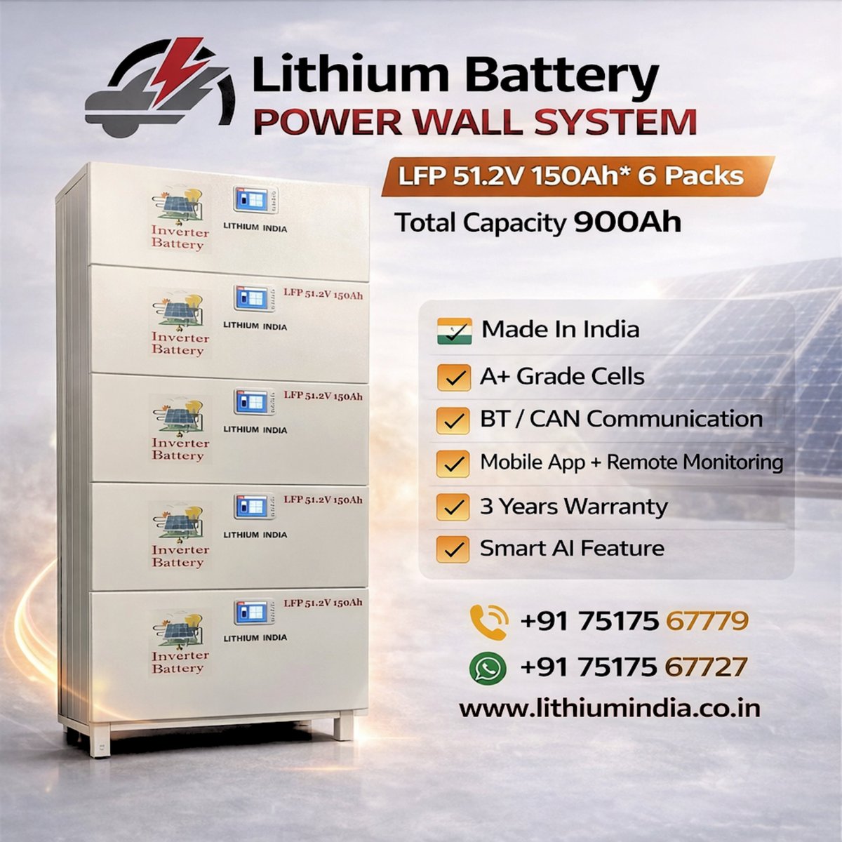 lithium_india's tweet image. Advanced BMS. Long lifecycle. Powerful output. 51.2V 150Ah *6 Packs Power Wall for next-gen solar &amp;amp; industrial ESS.
lithiumindia.co.in

#LithiumIndia #LithiumBattery #SolarSolutions #EnergyStorage