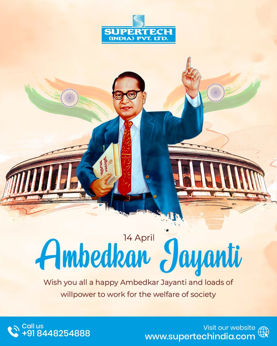 supertech_india's tweet photo. Ambedkar Jayanti is more than just a commemoration; it’s a celebration of empowerment and transformation. It marks the journey from struggle to strength, from vision to progress. 🌟📚  

#SupertechIndia #AmbedkarJayanti #Empowerment #IndustrialGrowth #Infrastructure #Innovation https://t.co/eqdDNL9Qrk