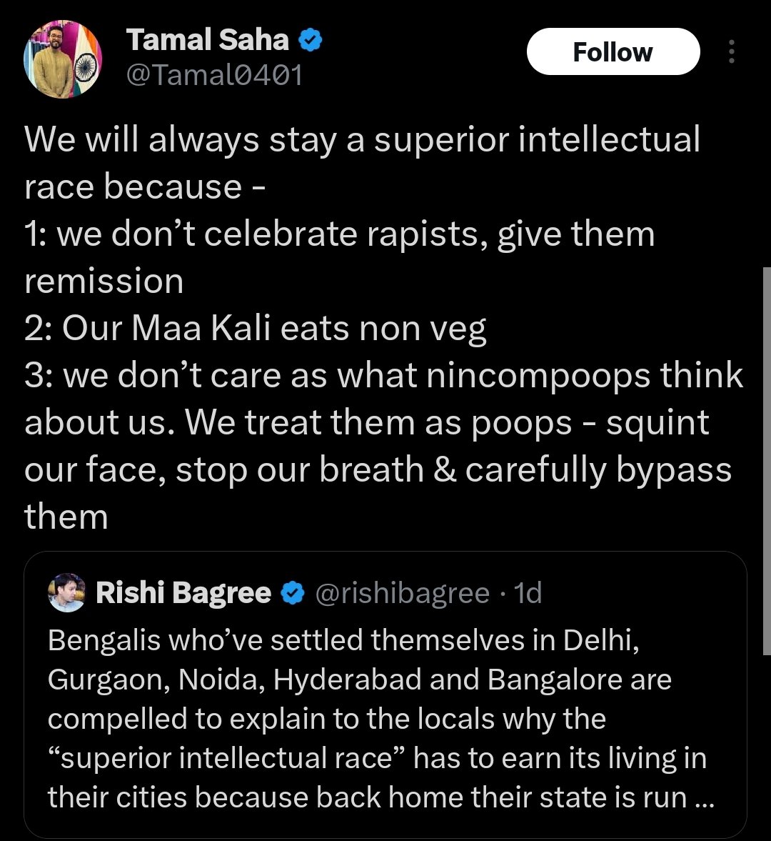 aanamikaray's tweet image. This Pulitzer award winner, on TMC payroll Tamal Saha @Tamal0401 is epitome of stupidity. We are superior because we are on top for cutmoney, Sandeshkhali, Harmad Factory. Shameless element.

@tathagata2 @abhijitmajumder @sreemoytalukdar @rishibagree @monidipadey #bengal #mamata