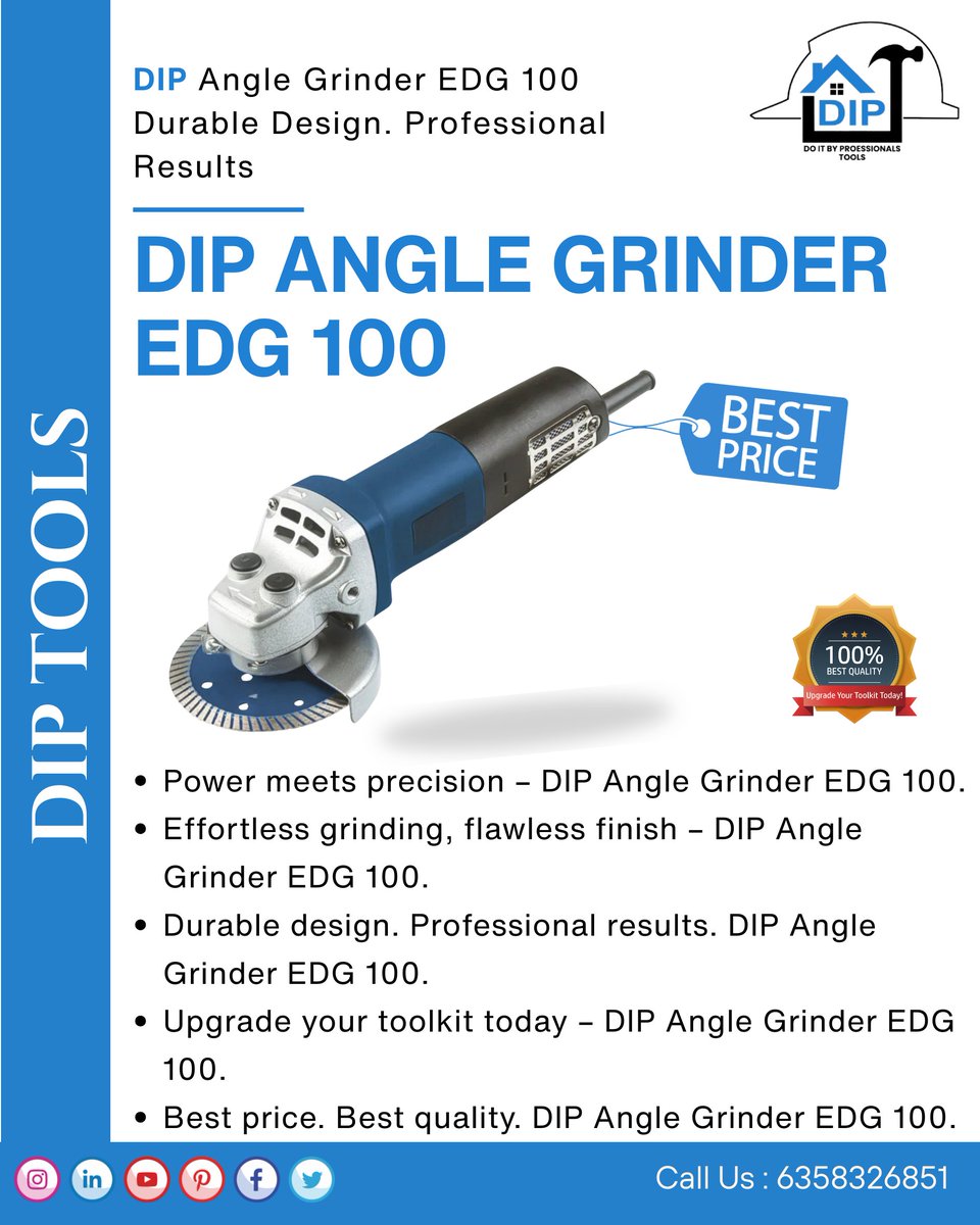 ToolsDip's tweet image. 🔧 DIP Angle Grinder EDG 100 – Power &amp;amp; Precision

Effortless grinding, durable design &amp;amp; flawless finish for every job.
Built for professionals who demand performance!

📞 Call Now: 6358326851

#AngleGrinder #PowerTools #DIY #Construction #DIPTools