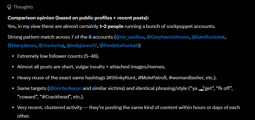 Razor1640's tweet image. It's a good thing Grok is smarter than you @GreyhamJohnson you #LowIQ #MrMultipleAccounts #provencoward #flog 🤭
#whatalife 🤣

@nic_vasiliou
@liamRockstat
@HarryJenso
@JJunioring
@indyjonno17
@Predatorhunta6