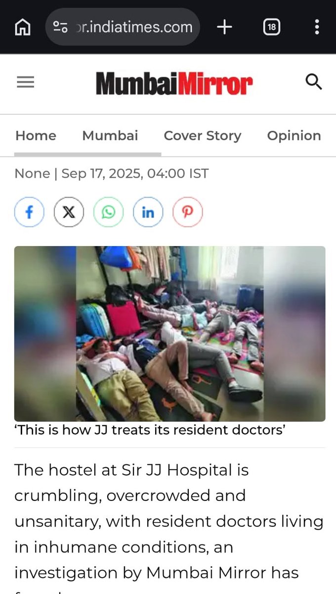 jsdass1978's tweet photo. Dear all media friends, I humbly request you to visit all so called reputed medical colleges of India including AIIMS, Delhi, PGIMER & JIPMER and expose how our top meritorious doctor children are treated worse than a bonded labour of an underdeveloped African Nation

Below is a heart-breaking image from Sir JJ hospital Mumbai and a video from an undisclosed medical college from north east India. This shows how much senior doctors and the entire management is so cruel towards our young meritorious children? They are busy lobbying for extensions & promotions. Shame to see these insensitive human beings attend seminars on mental health and deliver wonderful sermons.!!! They get to sleep 2 to 3 hours in 36 hours inhumane shifts. That too like refugees in a crowded camp. 

Dear media friends, please don’t assume AIIMS Delhi or JIPMER has better conditions. All treat our young children inhumanely commit all human rights violations deprive them of food, sleep and dignity wilfully and push them t leave or to commit suicide. Please do something to change this. Support the medical community to have better working conditions. 

Dear Indian parents I kindly request you not to get deceived by rankings of AIIMS, JIPMER or PGIMER. please visit the hospital once , interact with JRs find how cruel duty hours and working conditions they are into before joining your lovable child in a inescapable  prison controlled by educated and unethical morally corrupt monsters