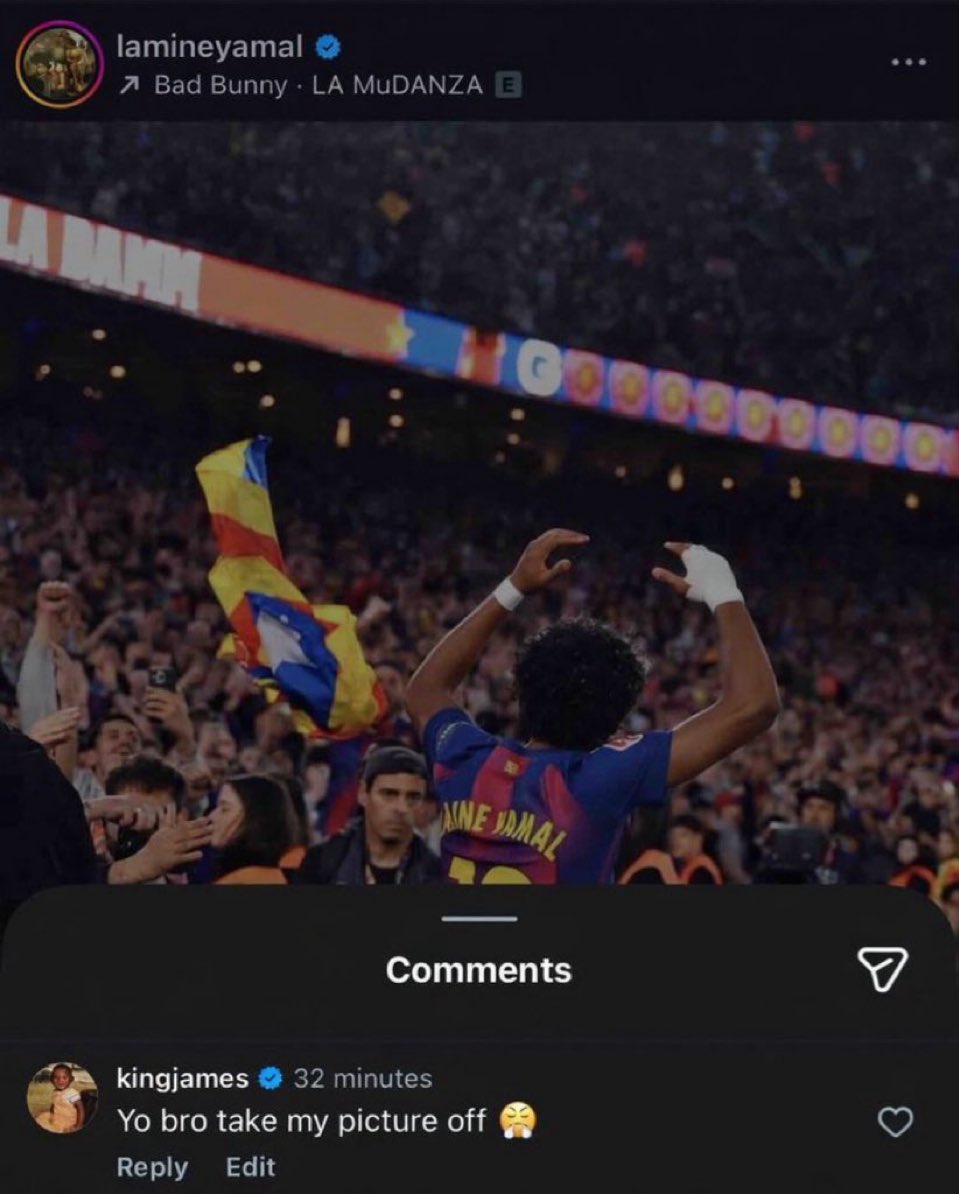 📄 PAPELÓN HISTÓRICO ‼️‼️

📸 LEBRON JAMES LE ACABA DE DECIR A LAMINE YAMAL QUE QUITE SU FOTO DE SU IG..! 

VAYA RIDÍCULO HA HECHO LAMINE 😭