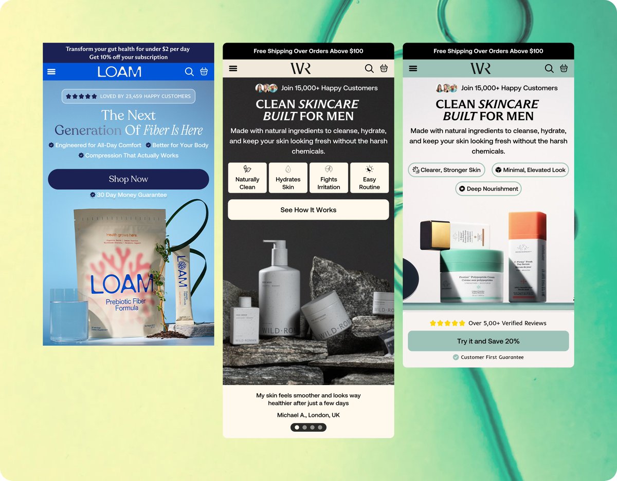 wdigitian's tweet image. Different brands. Same playbook.

Win attention fast.
Build trust instantly.
Drive action above the fold.
That’s what converts.

Designed in @figma 

DM me if you want pages like this.