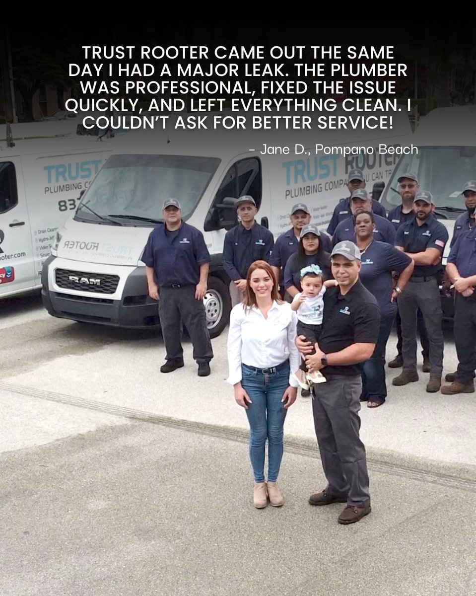 trustrooter's tweet image. Thank you, Jane! At Trust Rooter, we’re committed to fast, reliable service that keeps your home safe and your plumbing stress-free. We’re always here when you need us!

📞 954-707-6556

📍 Serving Pompano Beach, Coral Springs &amp;amp; Boynton Beach

#plumbing #plumber