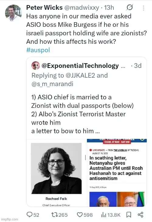 pangolincovid's tweet image. This is the piece of s*** that Anthony Albanese gave a visa to come  Australia and meet secretly with our intelligence services ASIOs boss whose wife is a dual citizen Israeli and works in cybersecurity in Australia