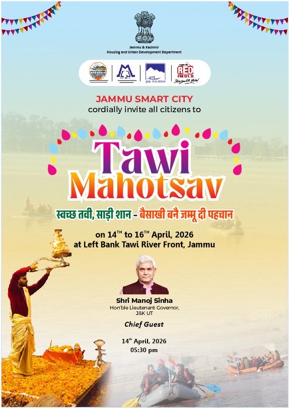 Tawi river front - welcomes all Jammuites for Tawi Mahotsav!

-Boating
-Dangal
-Cultural performances
-Laser show
-Play zones
-Food courts and much more…

Happy Baisakhi !!
<a href="/OfficeOfLGJandK/">Office of LG J&K</a> <a href="/diprjk/">Information & PR, J&K</a> <a href="/Divcomjammu/">Divisional Commissioner Jammu</a>