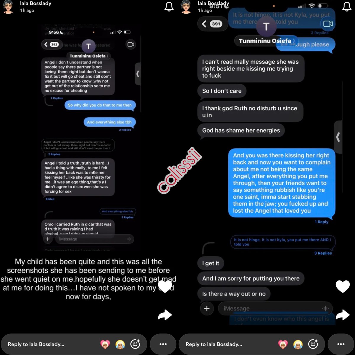 calisssii's tweet image. OMG. Angel’s mum is calling out Tumi and asking where her daughter is.

She also shared screenshots of their conversations about the relationship.

this is getting messy😭