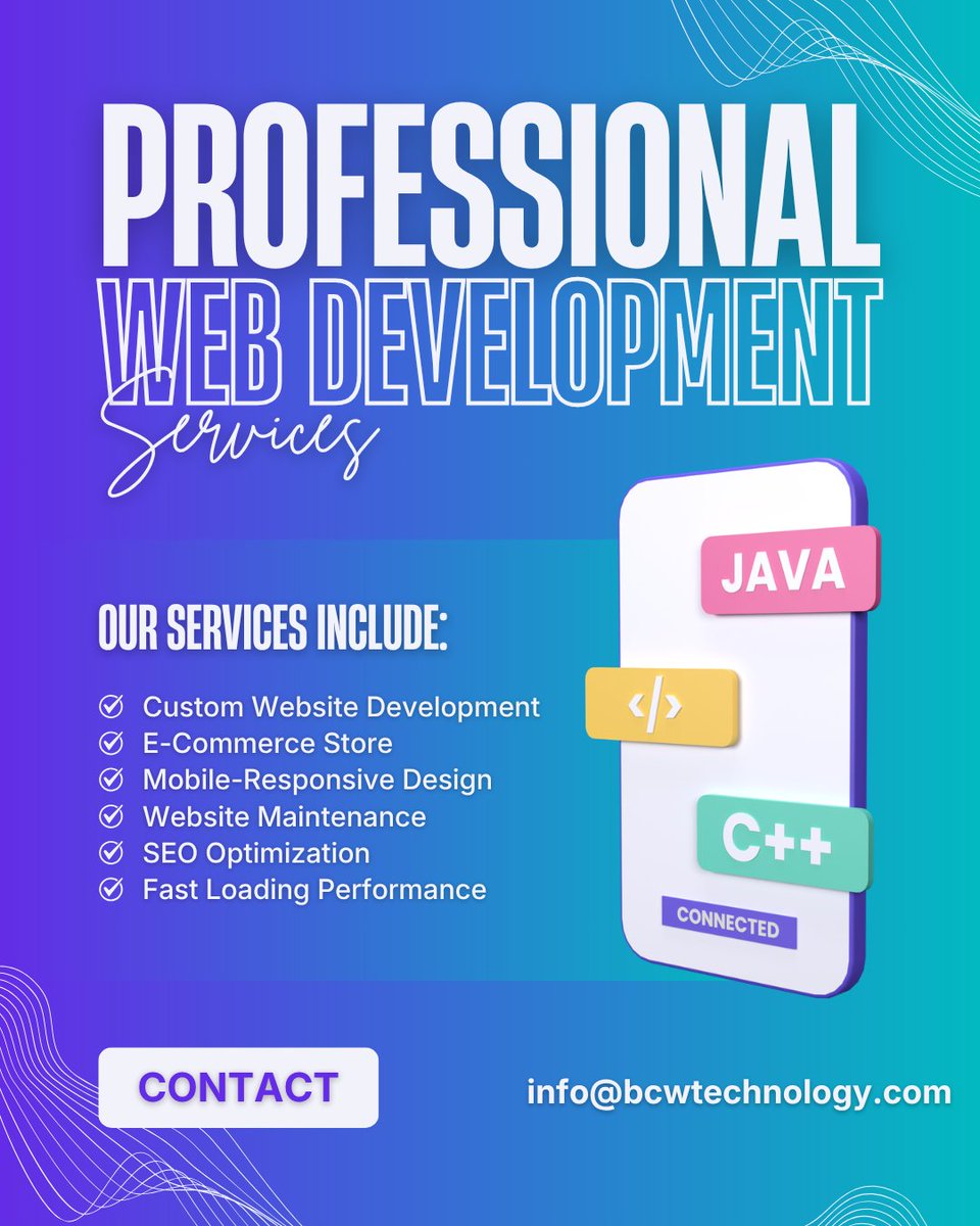 BCWtechnology's tweet photo. Professional Web Development tailored to your brand. 🌐✨

From Java and C++ backend solutions to high-performance SEO and E-commerce stores, we bring technical excellence to every project.

🚀 Custom Built 📱 Mobile Ready 📈 Growth Focused https://t.co/jJzU2MPWh1