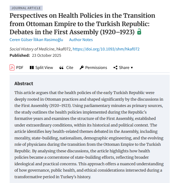 kimekimene's tweet photo. Ceren Gülser İlikan Rasimoğlu, Perspectives on Health Policies in the Transition from Ottoman Empire to the Turkish Republic: Debates in the First Assembly (1920–1923), Social History of Medicine, 2025;, hkaf072, https://t.co/6yQywiJDUn https://t.co/TbWGCHLxi1