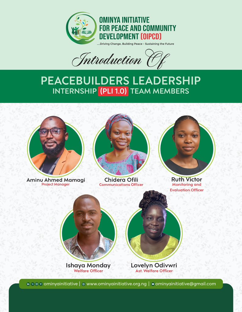 Meet the Team Behind (PLI 1.0) <a href="/ominyainitiativ/">Ominya Initiative</a> 

We’re proud to introduce the dedicated team driving this impactful journey. Their passion and leadership will help shape the next generation of young peacebuilders.  

Together, we’re building leaders and promoting peace.