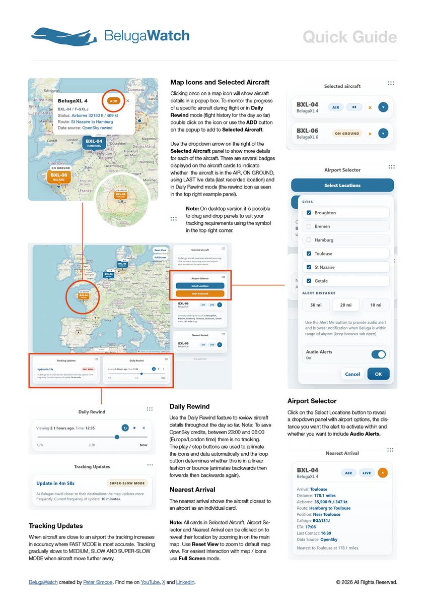 simcoemedia's tweet image. Just launched a website at beluga.simcoe.co.uk  where you can track the movements of #airbus #BelugaXL #aircraft as they fly across Europe. Download the Quick Guide at simcoe.co.uk/belugawatch.pdf for  more information on the key features. 

#airbusbeluga #broughton #planespotter