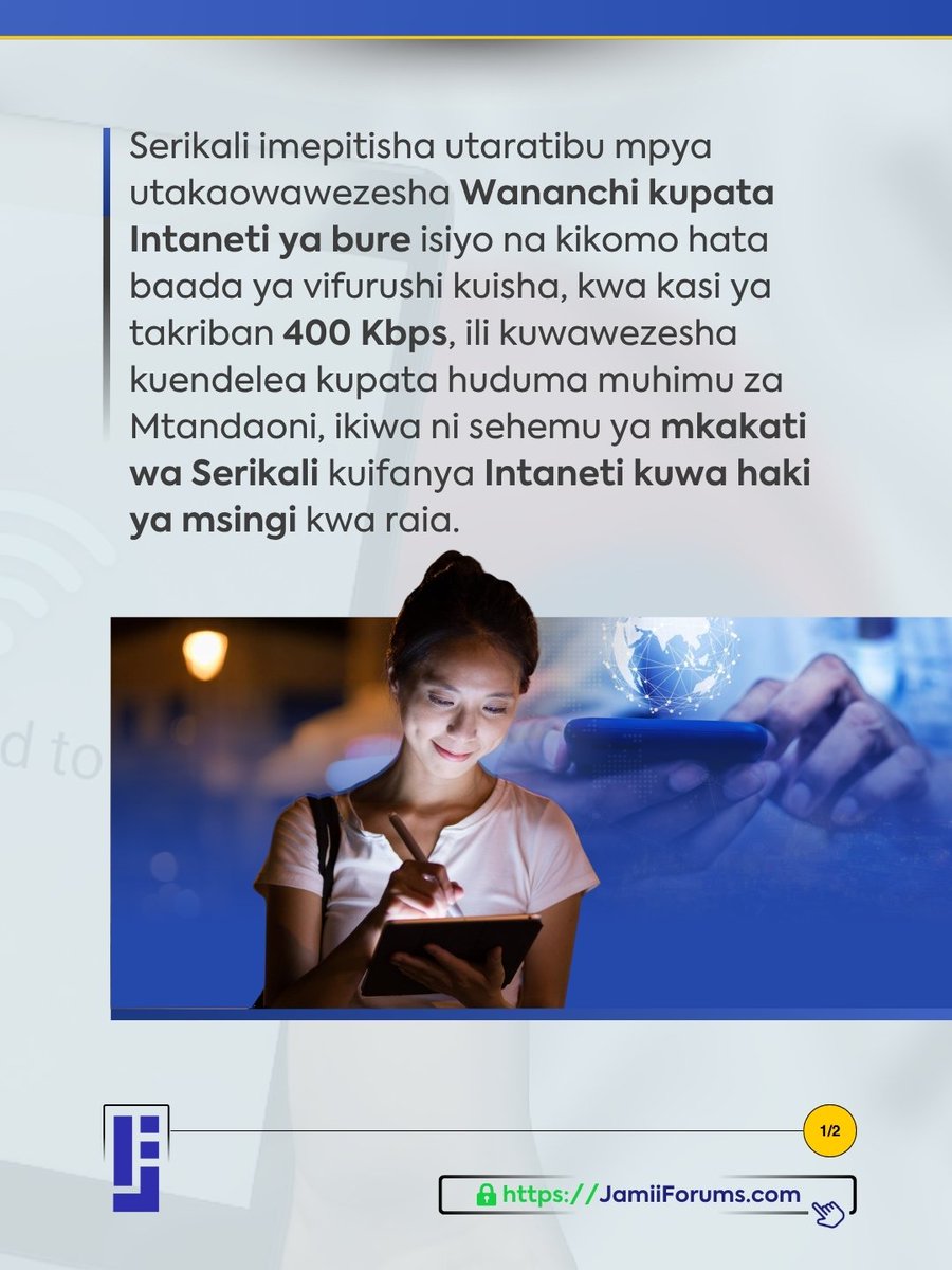 JamiiForums's tweet photo. Korea Kusini inakuwa nchi ya kwanza kutekeleza mpango wa kuwapatia Wananchi Intaneti bure hata baada ya vifurushi kuisha.

Japo nchi kama Ufilipino, Estonia na Costa Rica tayari zimetambua Intaneti kama haki ya msingi, lakini badala ya kutoa data moja kwa moja kwenye simu, hutoa huduma ya Wi-Fi ya bure katika maeneo ya umma.

Una maoni gani Mdau?

Bofya kushiriki kwenye mjadala https://t.co/AimFKewIVX

#JamiiForums #DigitalRights #HakiZaDigitali