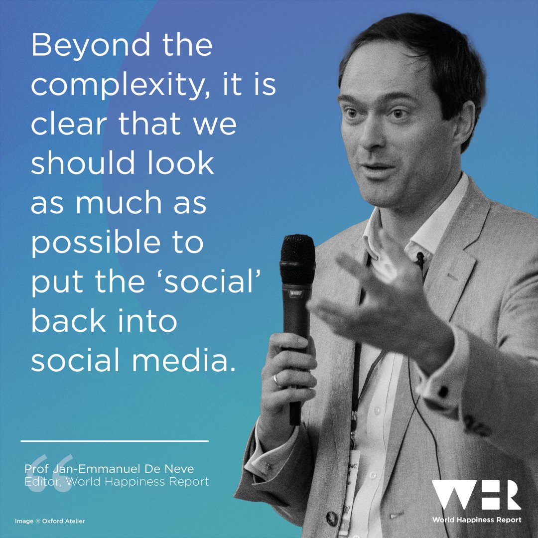HappinessRpt's tweet image. The link between social media use and #wellbeing across the globe is complex, and depends heavily on what platforms are being used, by who, and how. 

☝️One thing is clear: we need to put the ‘social’ back into social media.