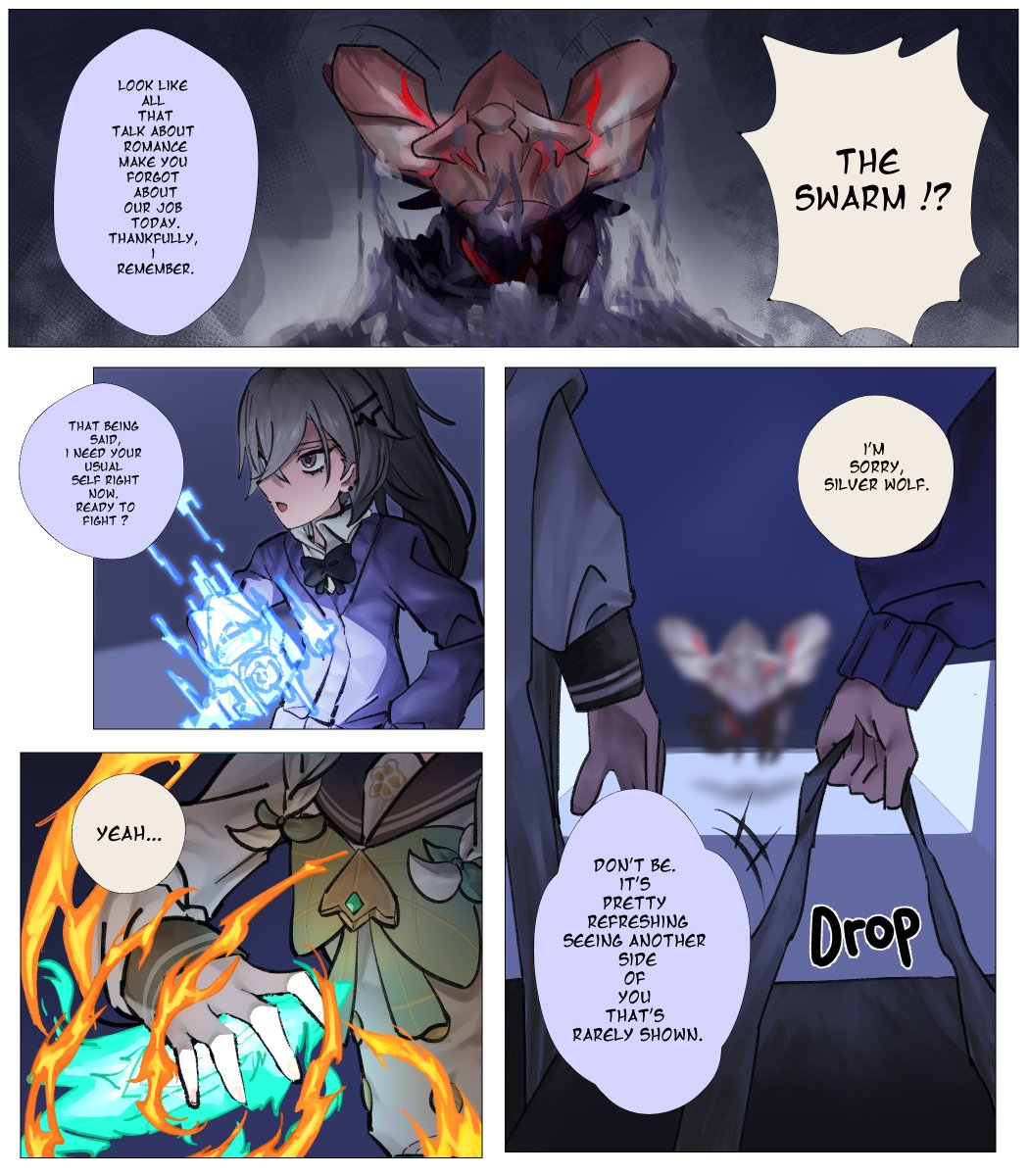 Xen23_11's tweet image. Schoolgirl Firefly and Silver wolf  
doing their job! 
(2/2)