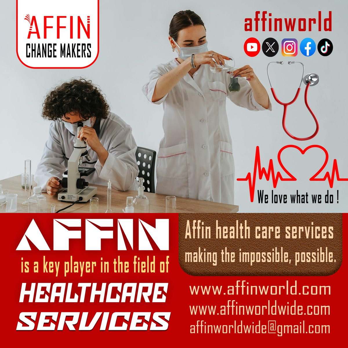 AffinGroups's tweet image. Affin health care services, making the impossible possible.

#affinhealthcare #multisector #fypシ゚ #explore #affinfoundation #affinworldwide