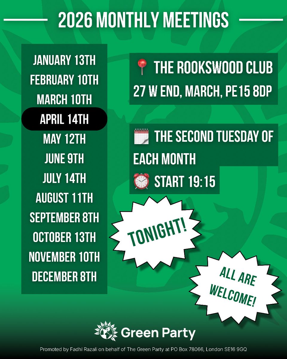 🗓️ Monthly meeting for April is on tonight! 

✨ All are welcome! 

#Fenland #Cambridgeshire