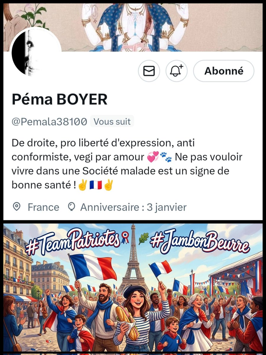 INFO🚨Merci de partager!
Mes amis abonnés😉
Ainsi que l'équipe #JambonBeurre #TeamPatriotes🇨🇵
Notre amie <a href="/Pemala38100/">Péma BOYER</a>     👍
Aurait besoin d'un petit coup de pouce pour grossir sa TL!🥳
Merci de vous abonner à elle!🙏
Et n'oubliez pas!😉
Tous ensemble nous sommes plus forts!🇨🇵