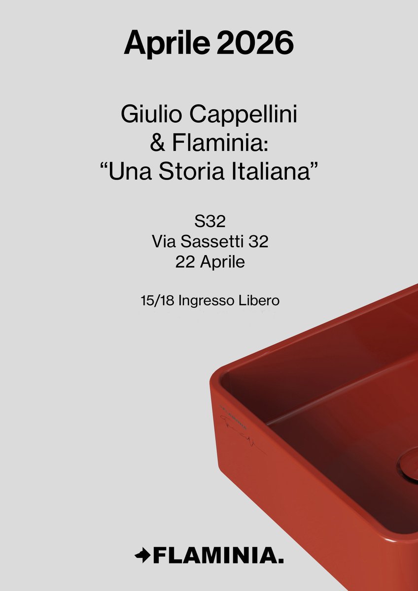 FlaminiaDesign's tweet photo. During Milan Design Week, Flaminia celebrates its long and important collaboration with Giulio Cappellini.

📍S32 – Via Sassetti 32, Milan
🗓️April 22
🕘3:00 PM – 6:00 PM
Free entry

#CeramicaFlaminia #MilanoDesignWeekk #MDW20266 #giuliocappellini #italiandesign #DesignCulture https://t.co/dxhfehT9KP