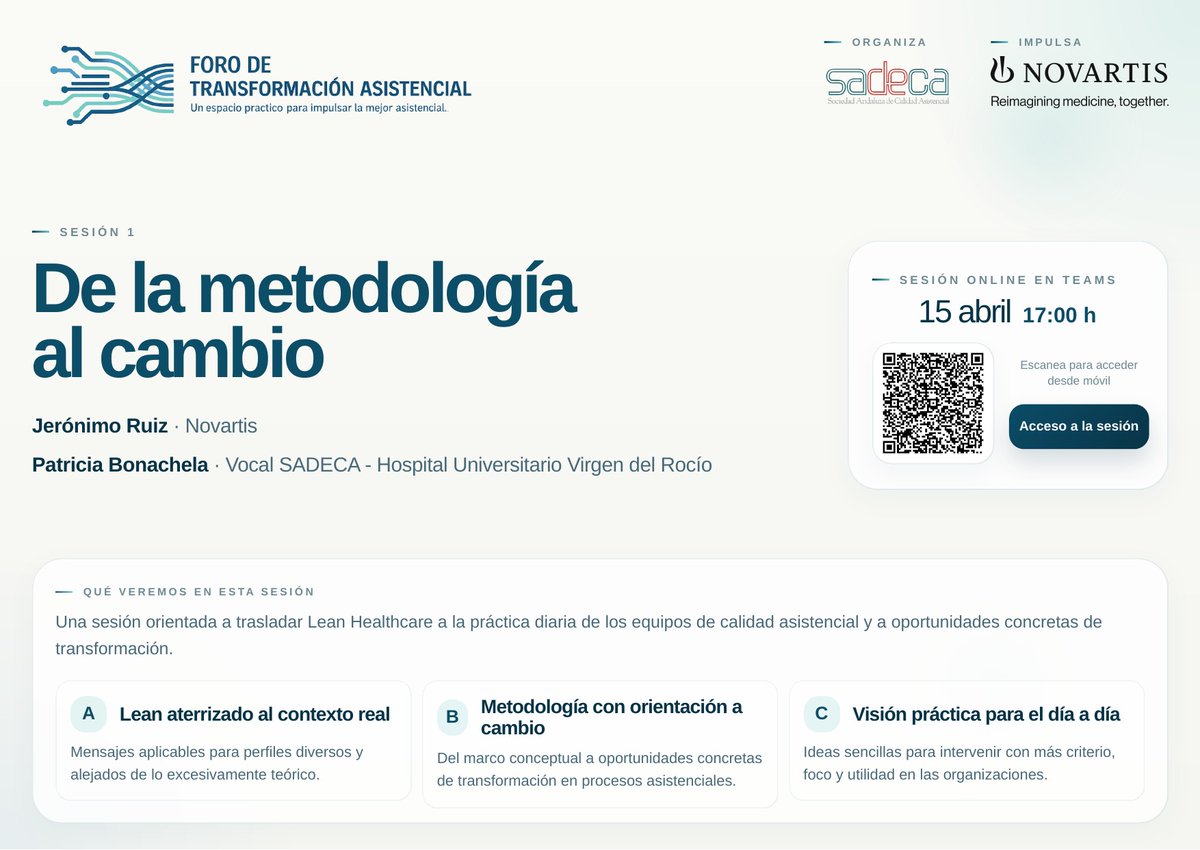 sadecaandalucia's tweet photo. 🚀🚀 ¡Mañana comienza la sesión online “De la metodología al cambio”!

👉 Consulta los detalles y accede a la sesión a través del código QR disponible en la imagen. 

¡Nos vemos mañana! 🙌🙌

https://t.co/yXepJHeCOU

#sadeca #calidadasistencial https://t.co/12JDinekP1