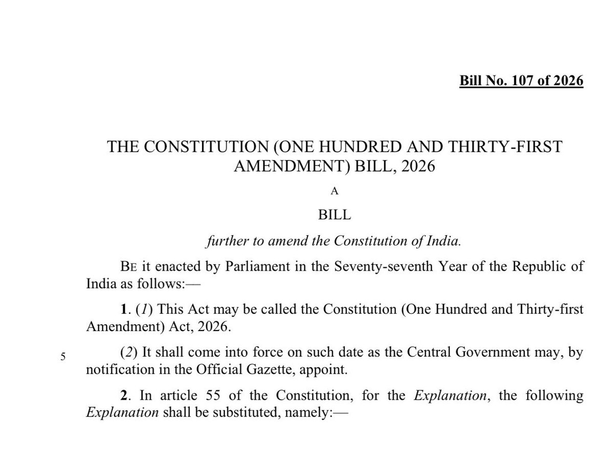 arvindgunasekar's tweet image. It’s official, as per the proposed ‘The Constitution (One Hundred and Thirty First Amendment) Bill, 2026, strength of Lok Sabha increased from 543 to 850 members.