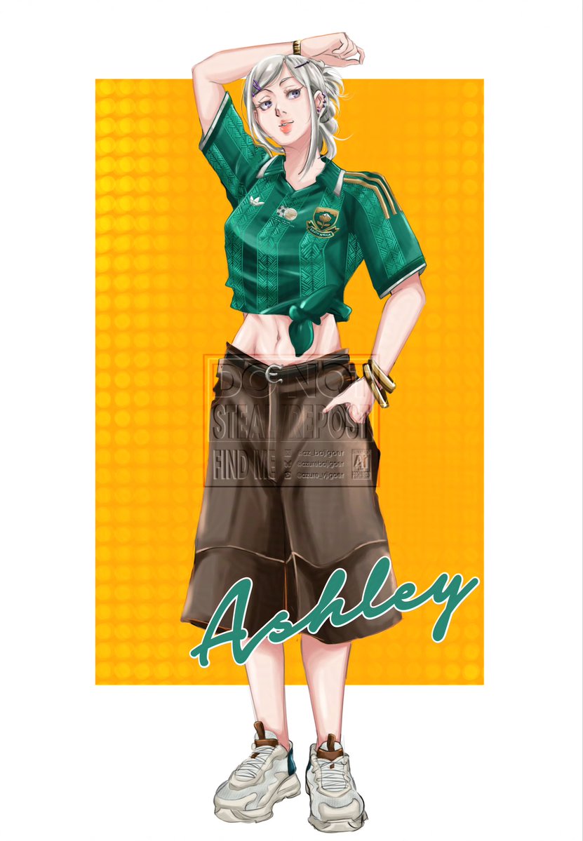 [[WANDERING ECHOES X WC2026 ⚽️]]

Ashley is rocking South Africa’s 2026 jersey 🇿🇦🇿🇦✨✨
#bajig_oc #oc_art #ocsbase