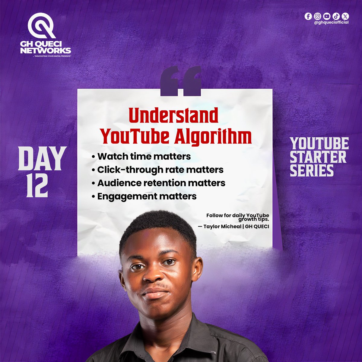 ghqueciofficial's tweet image. YouTube algorithm basics:

• Watch time
• CTR
• Retention
• Engagement

Focus here. Grow faster.

Day 12 🚀

#YouTubeTips #YouTubeGrowth
