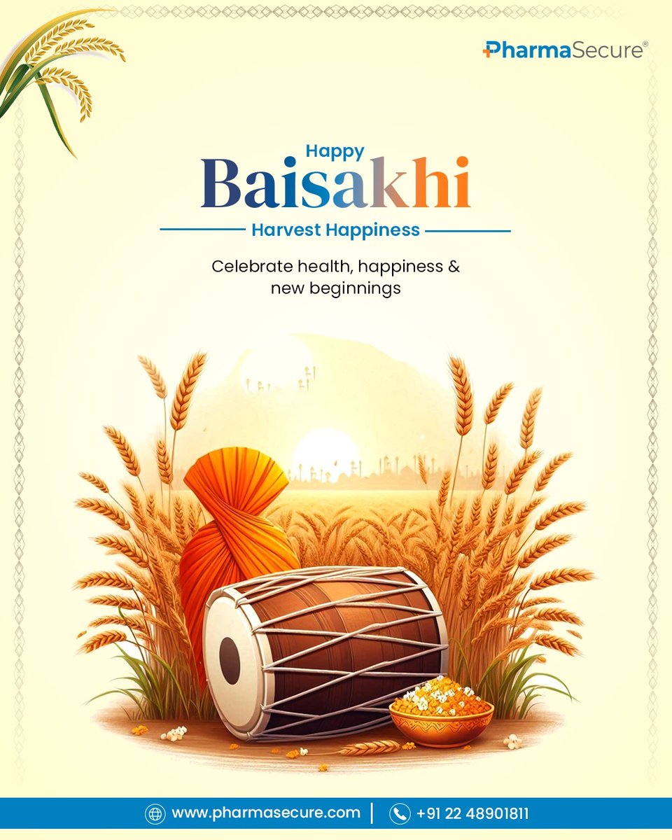 PharmaSecure's tweet photo. Celebrating the spirit of harvest, happiness, and new beginnings this Baisakhi 🌾✨

May this festive season bring prosperity, good health, and positivity to you and your loved ones.

#HappyBaisakhi #FestiveGreetings #NewBeginnings #HealthAndHappiness #PharmaSecure https://t.co/rq1RznINRn