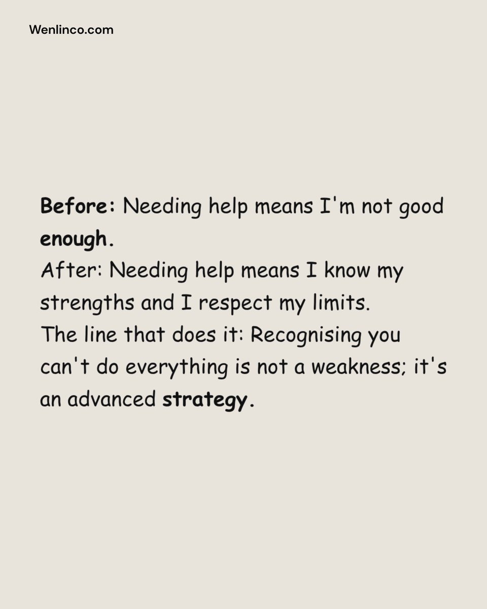 Wenlinco's tweet image. The one belief upgrade that changes how you see yourself: That fear of asking for help? It's not about being a burden. It's about a belief system you inherited. Let it go. Share this if it hit home. 💰 #SelfWorth #AskForHelp #StrengthInNumbers