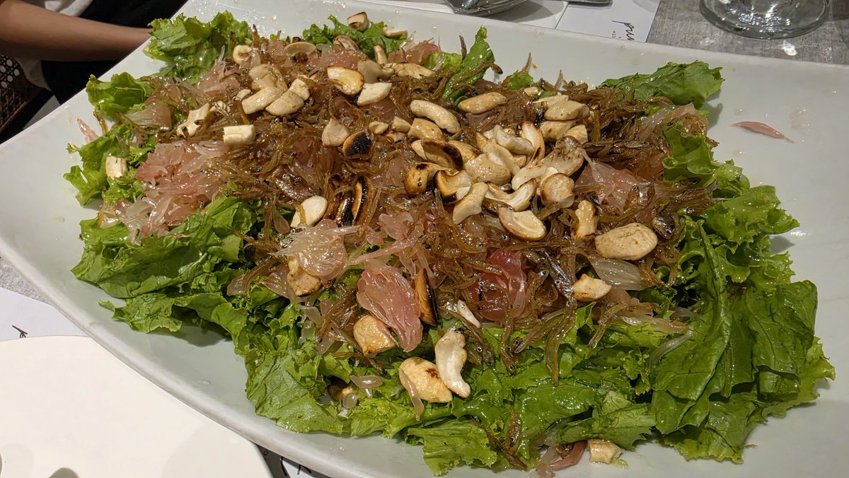 A plate of Ilonggo kalkag, sun-dried shrimp, lightly salted or unsalted. 

Kalkag is lightly pan-roasted or fried and sprinkled over rice, salads, soups and different kinds of dishes. We had a pomelo salad sprinkled with kalkag at Punot.