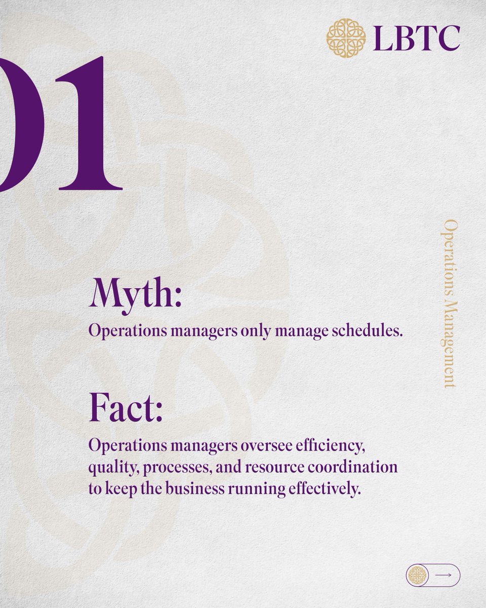 lbtc_uk's tweet image. ⚙️ Operations Management Myths Busted!
Do Think Ops Managers manage schedules? Think again 🚀

LBTC Operations Management: Learn strategy formulation, resource planning &amp;amp; operational excellence. Visit 👉🌐🔗 lbtc.co.uk

#MythAndFact #OperationsManagement #LBTC #UK