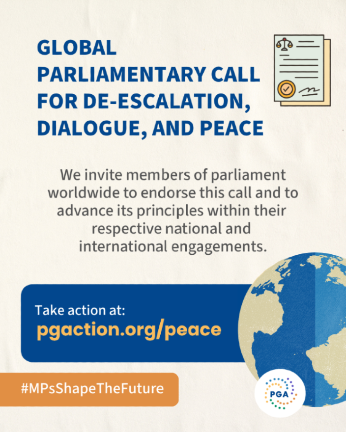 PGAction's tweet photo. Armed conflict doesn't stay local. Food. Energy. Climate. Global security. All are at risk.
@PGAction is calling on parliamentarians to sign a Global Parliamentary Call for De-escalation, Dialogue &amp; Peace — before the costs become irreversible.  https://t.co/oTuuQRSp3R https://t.co/Gr3IiiCAbU
